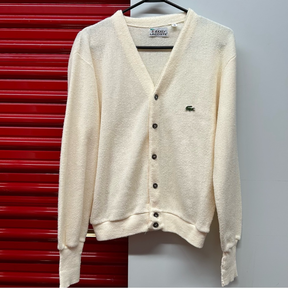 Vintage Lacoste Button Cream Down Cardigan M Unisex